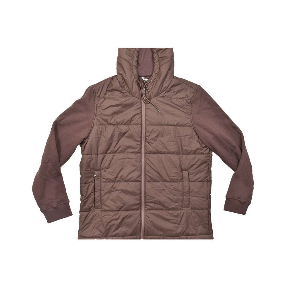 Tentree Men's XL Brown Quilted Hybrid Full Zip Hoodie Puffer Jacket REPREVE New